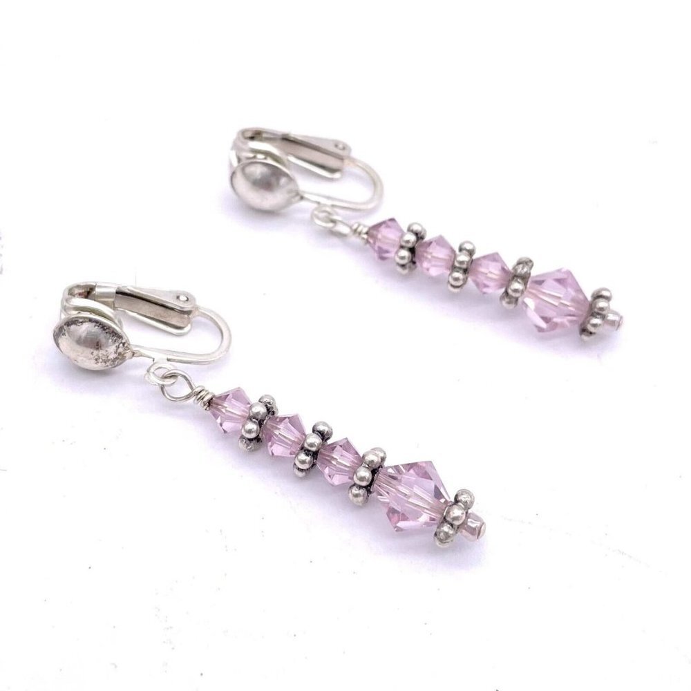 925 Sterling Silver Faceted Beaded Dangle Earrings Lever Back Closure